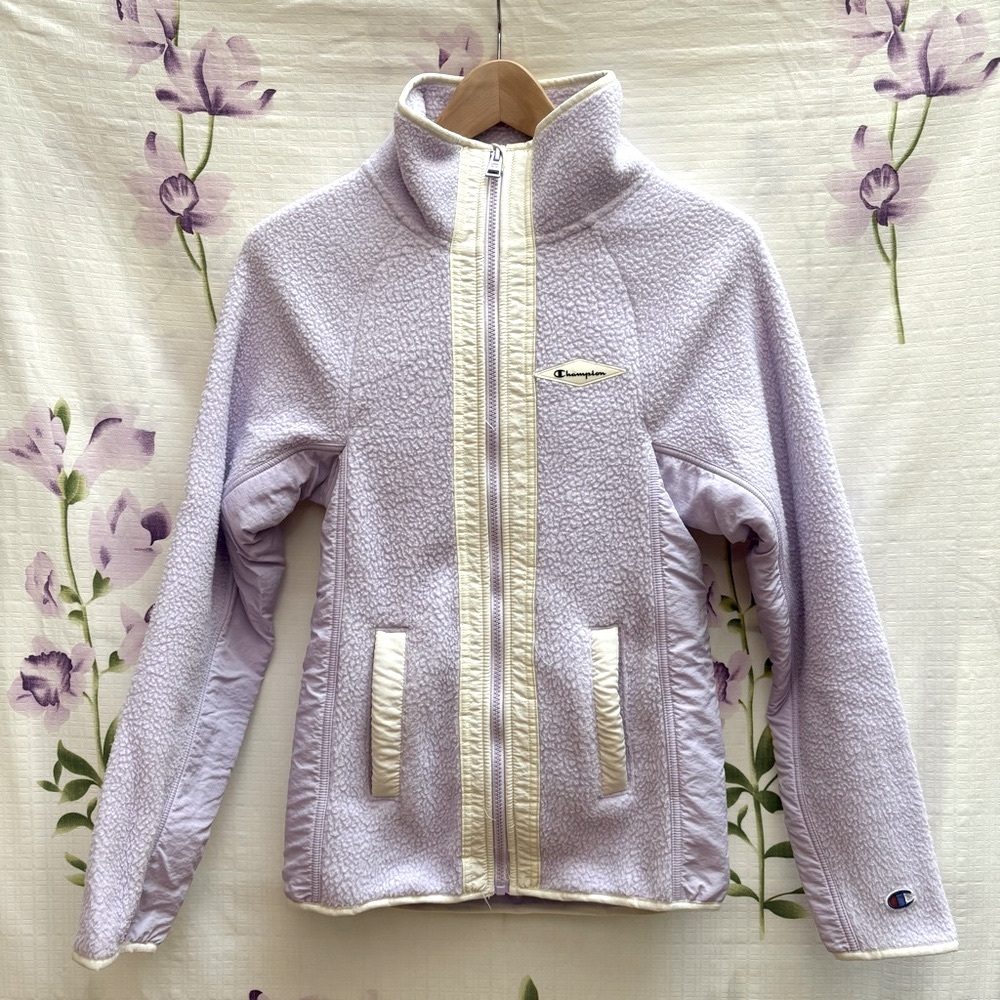 Champion Light Purple Lilac Sherpa Full Zipper Logo Jacket